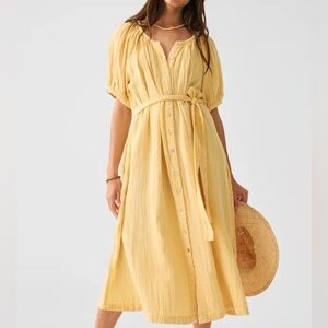 Yellow Button-Down Midi Dress
